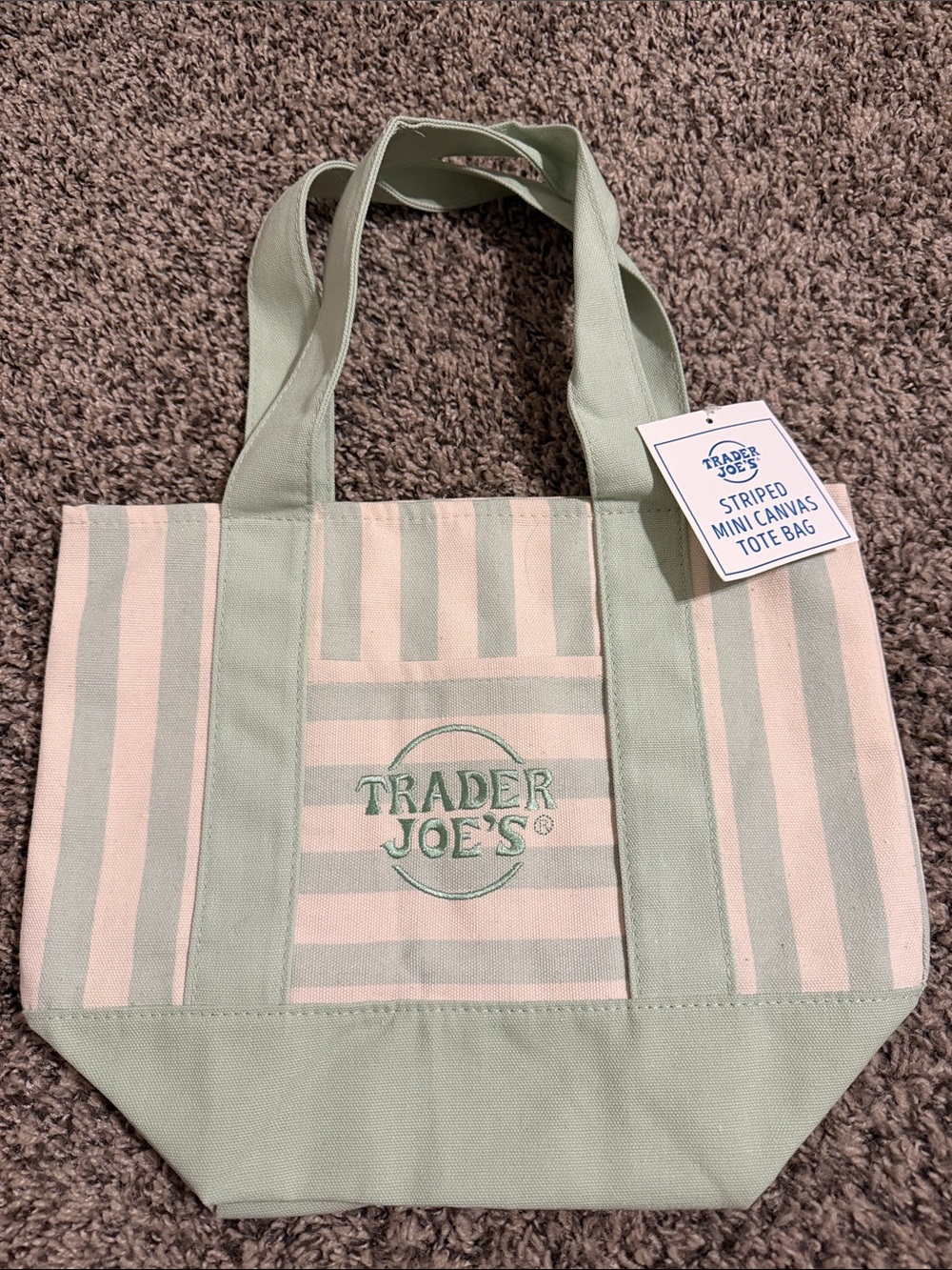 Trader Joe's Mint Green Stripe Canvas Tote